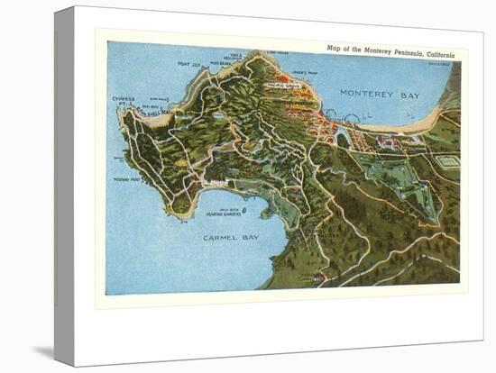 Map of Monterey Peninsula, California-null-Stretched Canvas