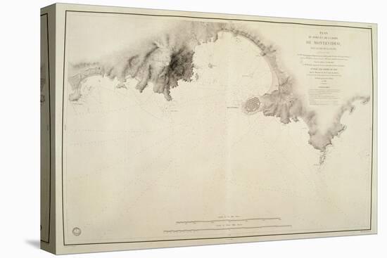Map of Montevideo Harbor and Bay, from French Nautical Atlas, 1833-null-Stretched Canvas