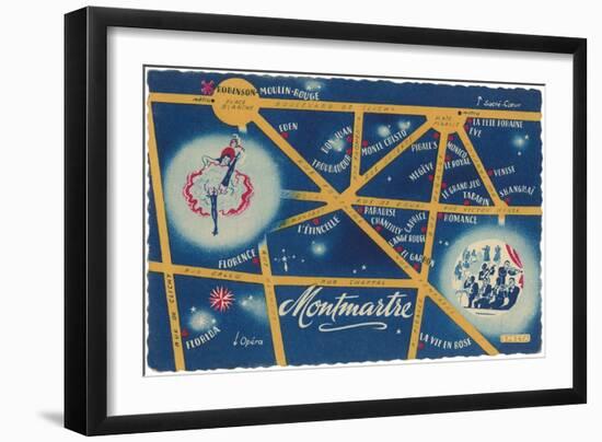 Map of Montmartre, Paris-null-Framed Art Print