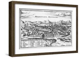 Map of Montpellier, from Civitates Orbis Terrarum by Georg Braun-Joris Hoefnagel-Framed Giclee Print