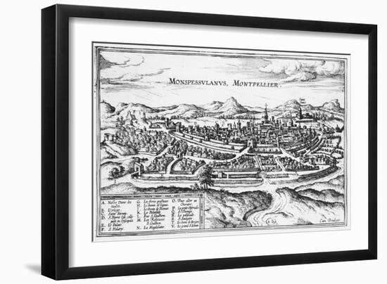 Map of Montpellier, from Civitates Orbis Terrarum by Georg Braun-Joris Hoefnagel-Framed Giclee Print