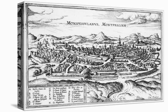 Map of Montpellier, from Civitates Orbis Terrarum by Georg Braun-Joris Hoefnagel-Stretched Canvas