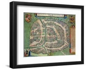 Map of Moscow, from "Civitates Orbis Terrarum" by Georg Braun and Frans Hogenberg circa 1572-1617-Joris Hoefnagel-Framed Giclee Print