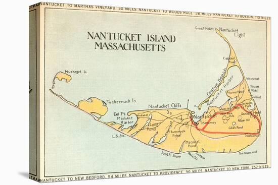 Map of Nantucket Island, Massachusetts-null-Stretched Canvas