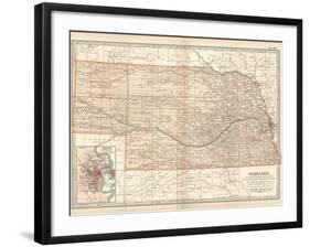 Map of Nebraska. United States. Inset Map of Omaha and Vicinity-Encyclopaedia Britannica-Framed Art Print