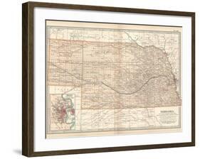 Map of Nebraska. United States. Inset Map of Omaha and Vicinity-Encyclopaedia Britannica-Framed Art Print