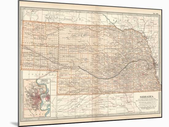 Map of Nebraska. United States. Inset Map of Omaha and Vicinity-Encyclopaedia Britannica-Mounted Art Print