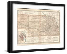 Map of Nebraska. United States. Inset Map of Omaha and Vicinity-Encyclopaedia Britannica-Framed Art Print