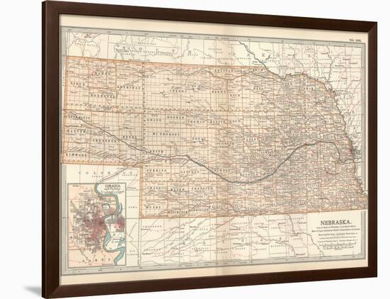 Map of Nebraska. United States. Inset Map of Omaha and Vicinity-Encyclopaedia Britannica-Framed Art Print