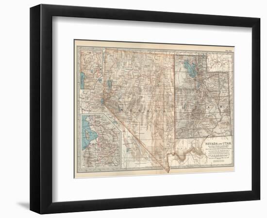 Map of Nevada and Utah. United States. Inset Map of Salt Lake City and Vicinity-Encyclopaedia Britannica-Framed Art Print