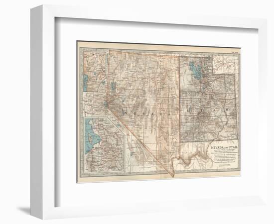 Map of Nevada and Utah. United States. Inset Map of Salt Lake City and Vicinity-Encyclopaedia Britannica-Framed Art Print