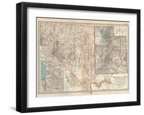 Map of Nevada and Utah. United States. Inset Map of Salt Lake City and Vicinity-Encyclopaedia Britannica-Framed Art Print