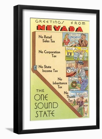 Map of Nevada, One Sound State, No Tax-null-Framed Art Print