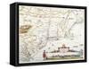 Map of New Belgium with a View of New Amsterdam-Joannes Jansson-Framed Stretched Canvas