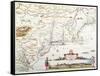 Map of New Belgium with a View of New Amsterdam-Joannes Jansson-Framed Stretched Canvas