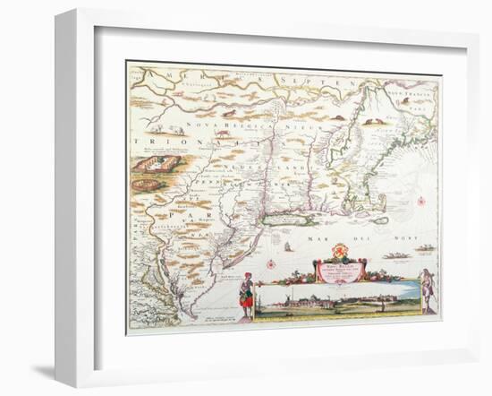 Map of New Belgium with a View of New Amsterdam-Joannes Jansson-Framed Giclee Print