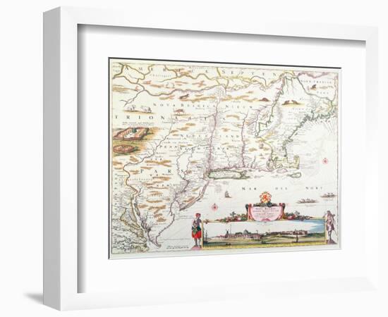 Map of New Belgium with a View of New Amsterdam-Joannes Jansson-Framed Giclee Print