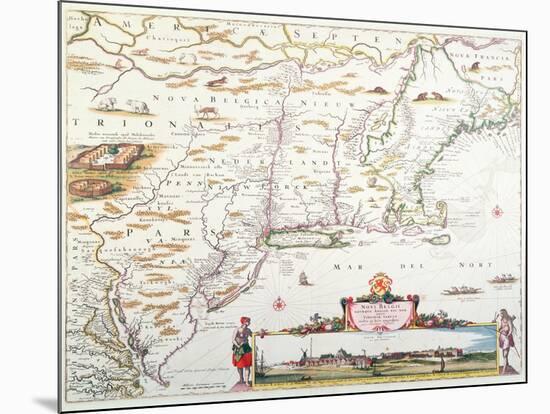 Map of New Belgium with a View of New Amsterdam-Joannes Jansson-Mounted Giclee Print
