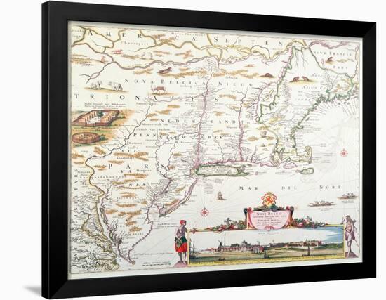 Map of New Belgium with a View of New Amsterdam-Joannes Jansson-Framed Giclee Print