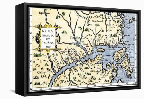 Map of New France and Canada, c.1597-null-Framed Stretched Canvas