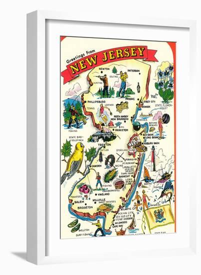 Map of New Jersey with Attractions-null-Framed Art Print