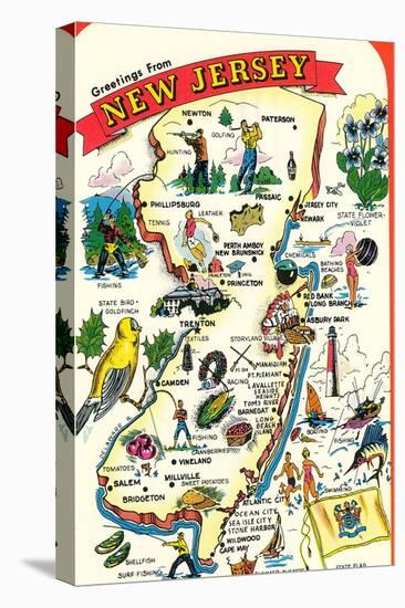 Map of New Jersey with Attractions-null-Stretched Canvas