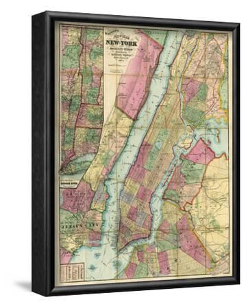 'Map of New York and Adjacent Cities, c.1874' Posters - Gaylord Watson