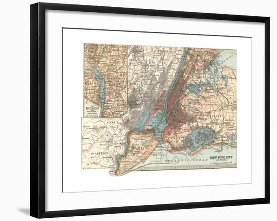 Map of New York City (C. 1900), Maps-Encyclopaedia Britannica-Framed Giclee Print