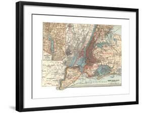 Map of New York City (C. 1900), Maps-Encyclopaedia Britannica-Framed Giclee Print