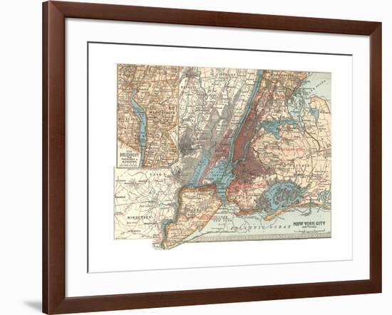 Map of New York City (C. 1900), Maps-Encyclopaedia Britannica-Framed Giclee Print