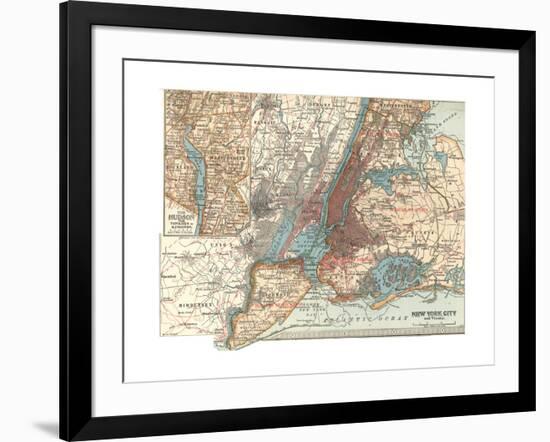 Map of New York City (C. 1900), Maps-Encyclopaedia Britannica-Framed Giclee Print