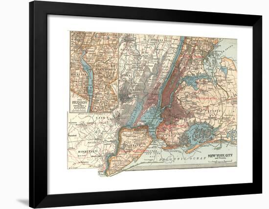 Map of New York City (C. 1900), Maps-Encyclopaedia Britannica-Framed Giclee Print