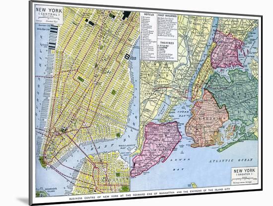 Map of New York City, USA, C1930S-null-Mounted Giclee Print