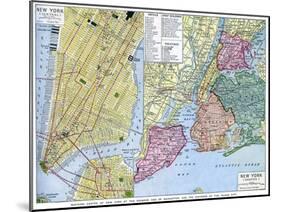 Map of New York City, USA, C1930S-null-Mounted Giclee Print