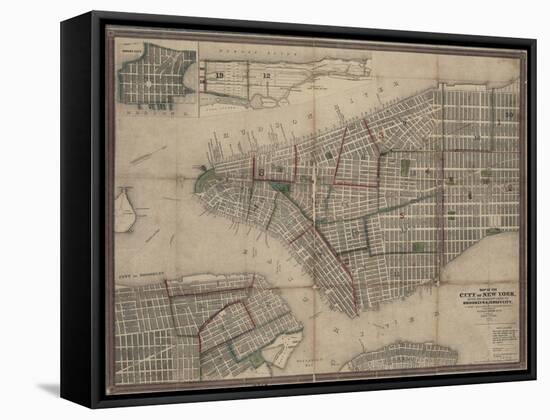 Map of New York City with the adjacent cities of Brooklyn, Jersey City and Williamsburg, 1852-null-Framed Stretched Canvas