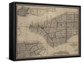 Map of New York City with the adjacent cities of Brooklyn, Jersey City and Williamsburg, 1852-null-Framed Stretched Canvas