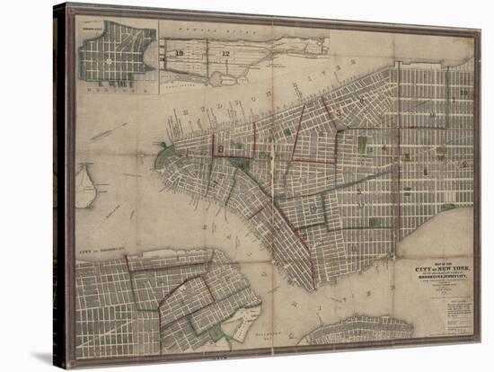 Map of New York City with the adjacent cities of Brooklyn, Jersey City and Williamsburg, 1852-null-Stretched Canvas