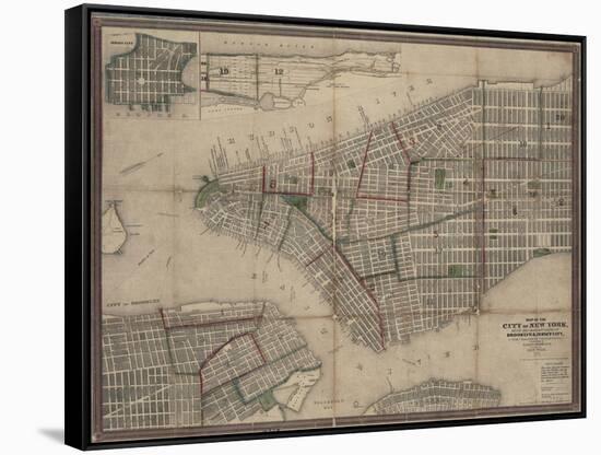 Map of New York City with the adjacent cities of Brooklyn, Jersey City and Williamsburg, 1852-null-Framed Stretched Canvas