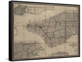 Map of New York City with the adjacent cities of Brooklyn, Jersey City and Williamsburg, 1852-null-Framed Stretched Canvas