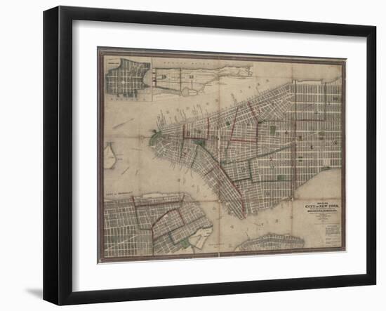 Map of New York City with the adjacent cities of Brooklyn, Jersey City and Williamsburg, 1852-null-Framed Giclee Print