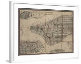 Map of New York City with the adjacent cities of Brooklyn, Jersey City and Williamsburg, 1852-null-Framed Giclee Print