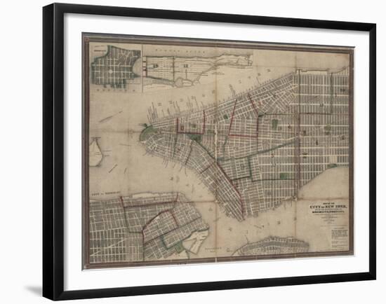 Map of New York City with the adjacent cities of Brooklyn, Jersey City and Williamsburg, 1852-null-Framed Giclee Print