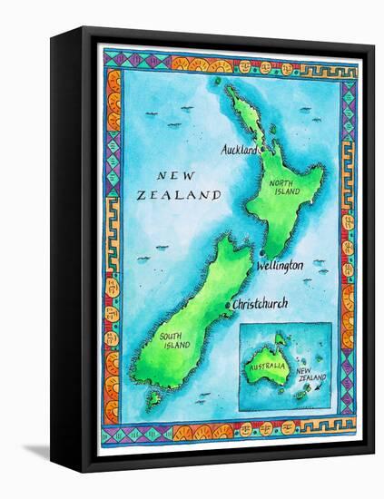 Map of New Zealand-Jennifer Thermes-Framed Stretched Canvas
