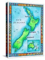 Map of New Zealand-Jennifer Thermes-Stretched Canvas