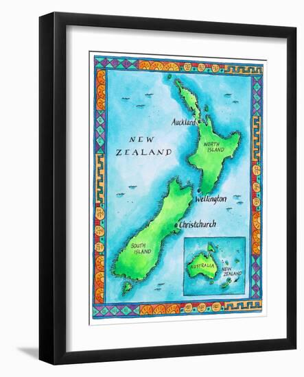 Map of New Zealand-Jennifer Thermes-Framed Photographic Print