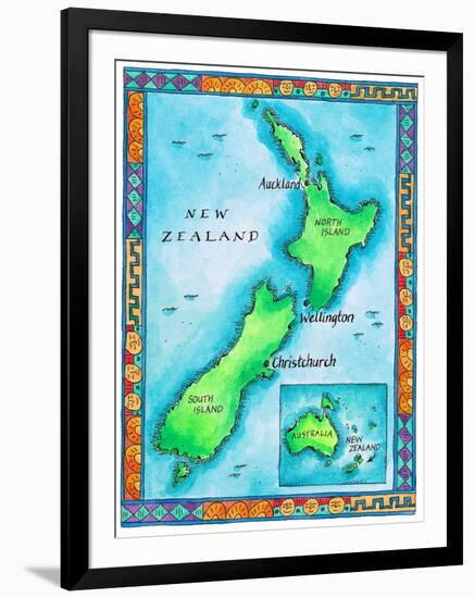 Map of New Zealand-Jennifer Thermes-Framed Photographic Print