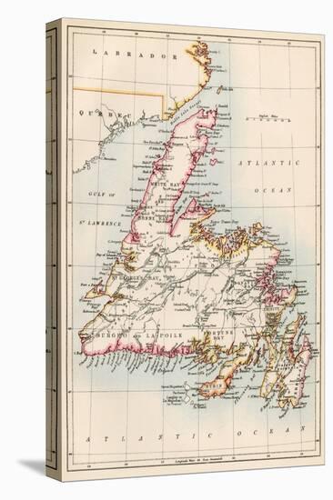 Map of Newfoundland, Canada, 1870s-null-Stretched Canvas