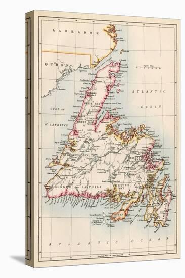 Map of Newfoundland, Canada, 1870s-null-Stretched Canvas