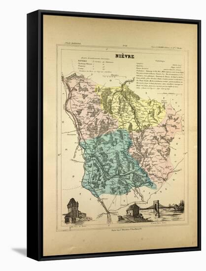 Map of Nièvre France-null-Framed Stretched Canvas