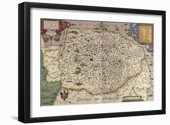 Map of Norfolk in 1574-Christopher Saxton-Framed Giclee Print